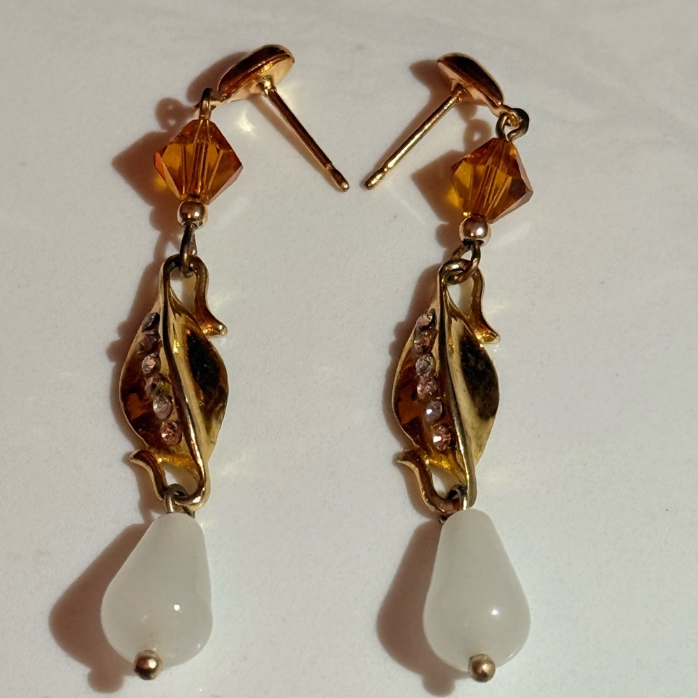 Chic Gold and White Dangle Earrings